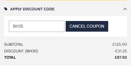 Screenshot of the Chatham discount code working