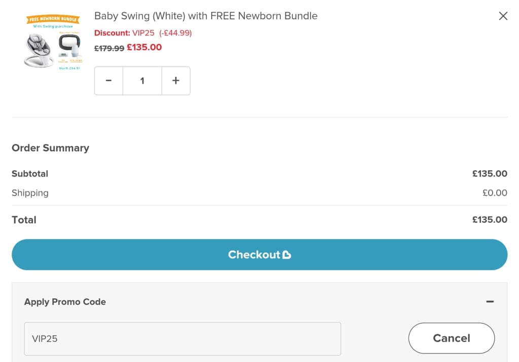 Screenshot of the Munchkin discount code working