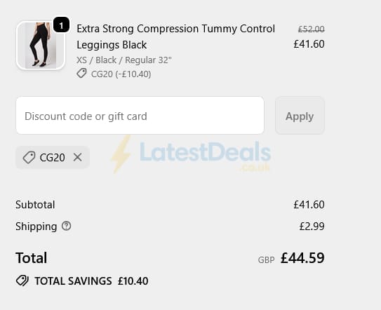 Screenshot of the TLC Sport discount code working