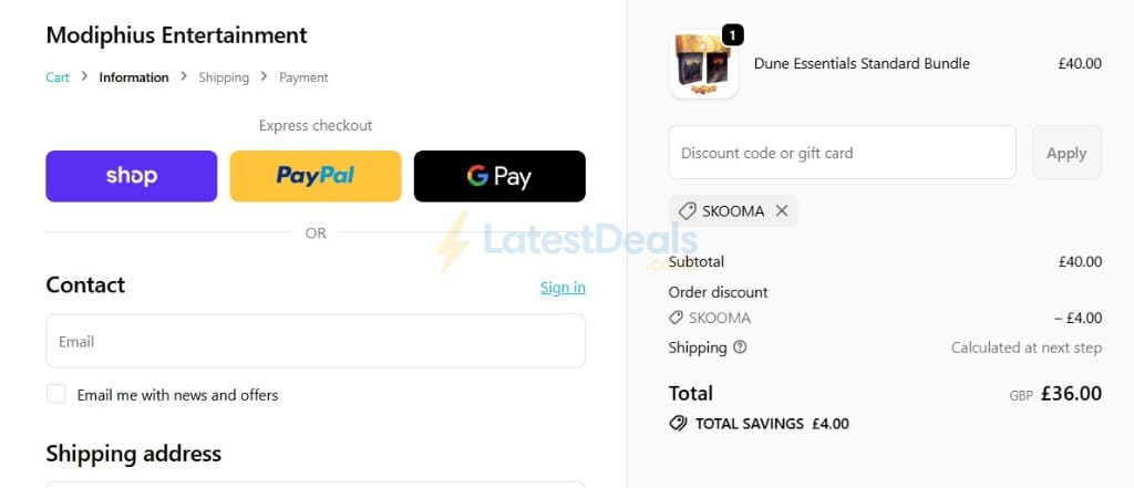 Screenshot of the Modiphius Entertainment discount code working