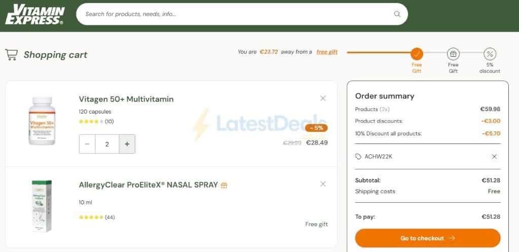 Screenshot of the VitaminExpress discount code working