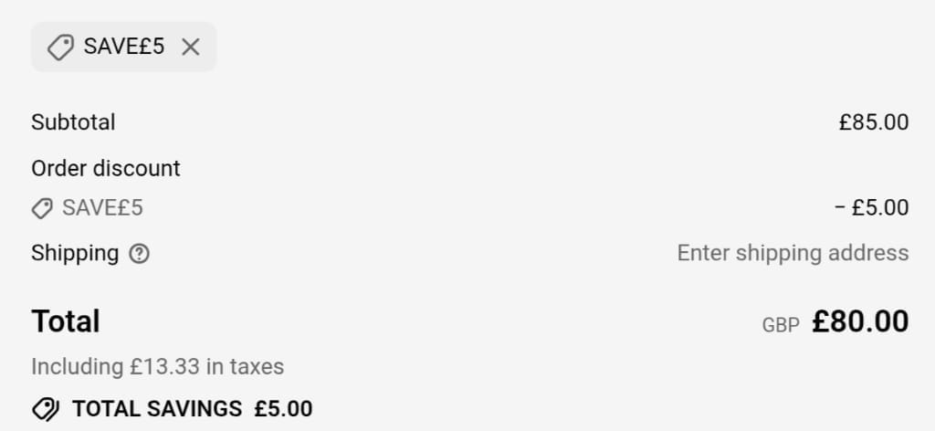 Screenshot of the Sara Miller discount code working