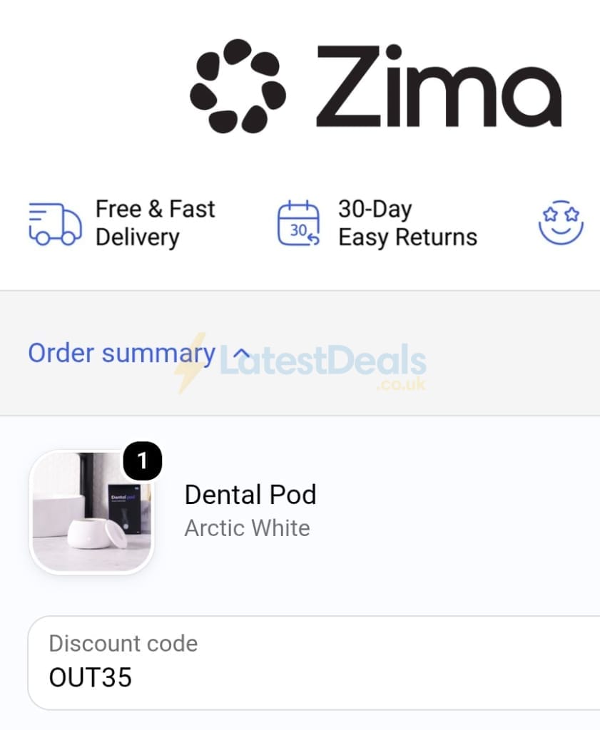 Screenshot of the Zima Dental discount code working