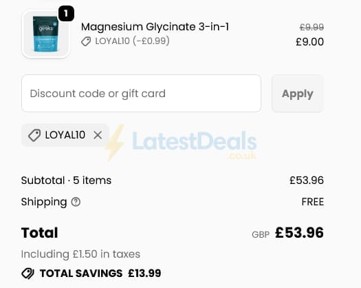 Screenshot of the Nutrition Geeks discount code working