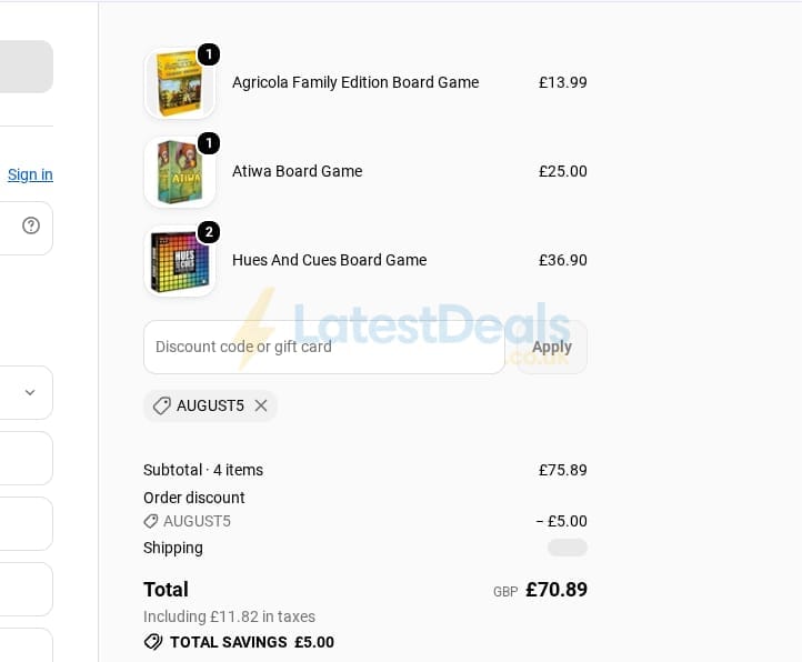 Screenshot of the Toys 'N' Geek discount code working