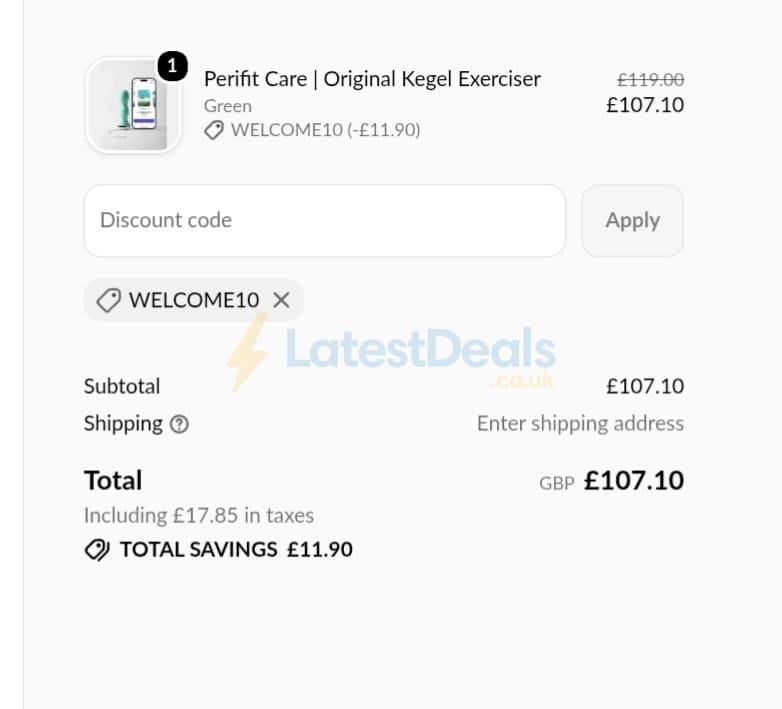Screenshot of the Perifit discount code working