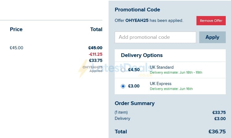 Screenshot of the Weird Fish discount code working