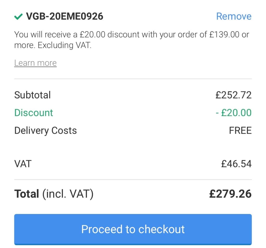 Screenshot of the Viking Direct discount code working