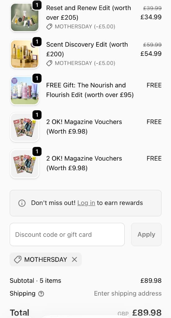 Screenshot of the Ok Beauty Box discount code working