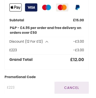Screenshot of the Hayloft discount code working