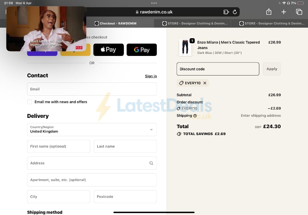 Screenshot of the Raw Denim discount code working
