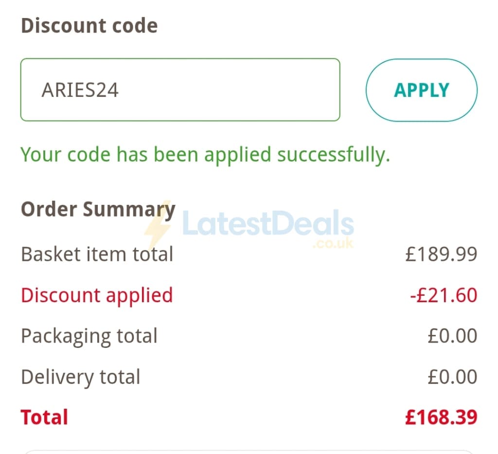 Screenshot of the Buyagift discount code working