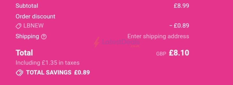 Screenshot of the LashBase discount code working