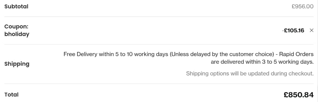 Screenshot of the PSCL Beds discount code working