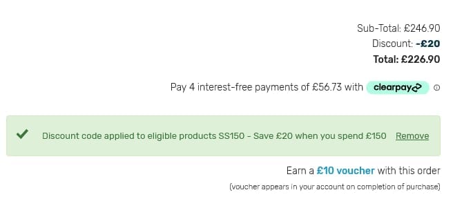 Screenshot of the Wetsuit Outlet discount code working
