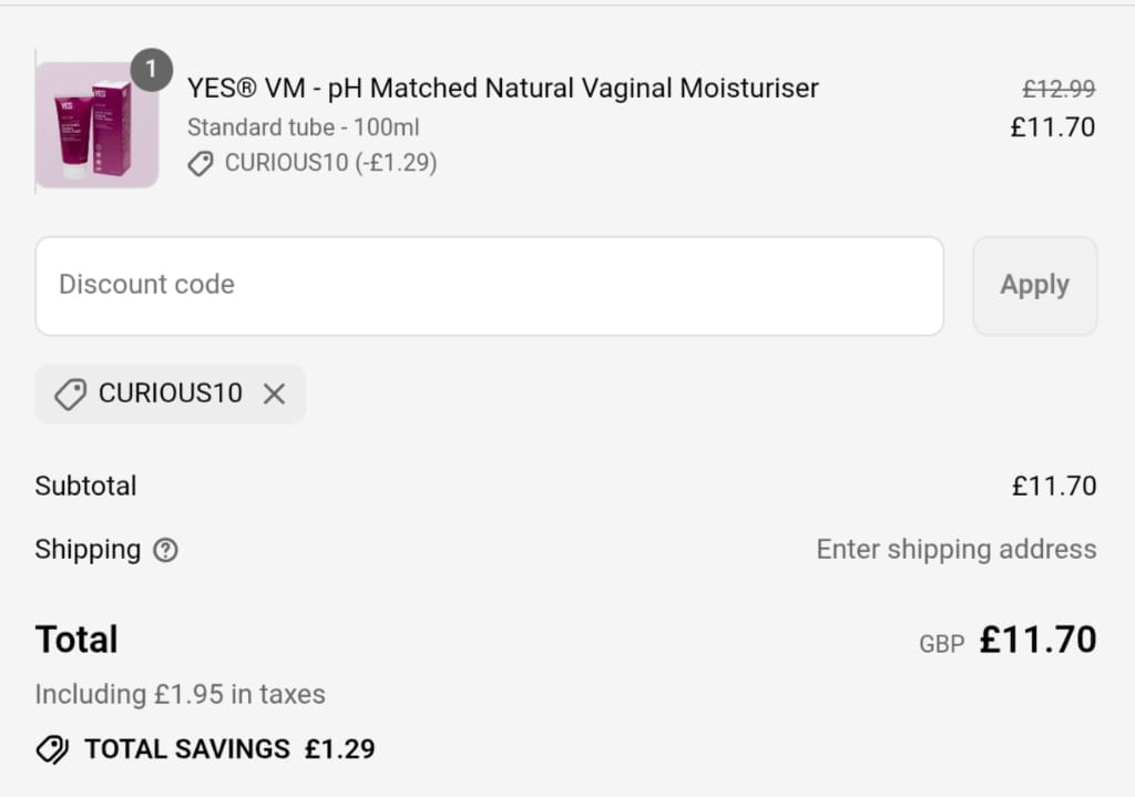 Screenshot of the Yesyesyes discount code working