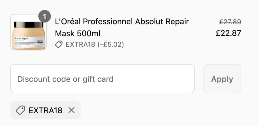 Screenshot of the HWS Beauty discount code working