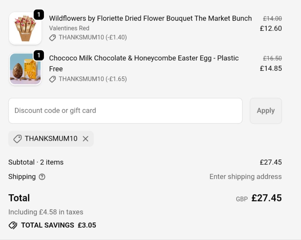 Screenshot of the Plastic Freedom discount code working