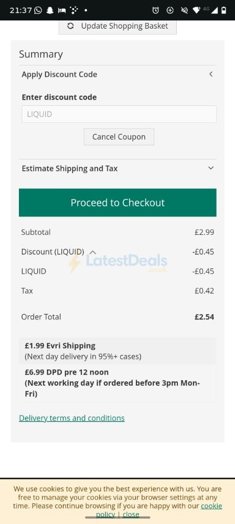 Screenshot of the Eleaf World discount code working