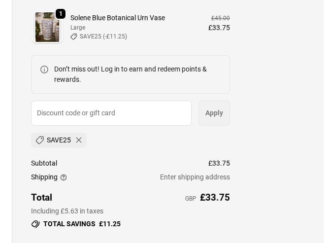 Screenshot of the Dibor discount code working