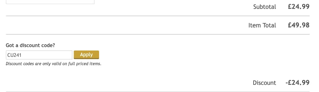 Screenshot of the Write From The Heart discount code working