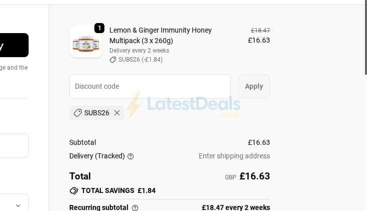 Screenshot of the Just Bee Honey discount code working