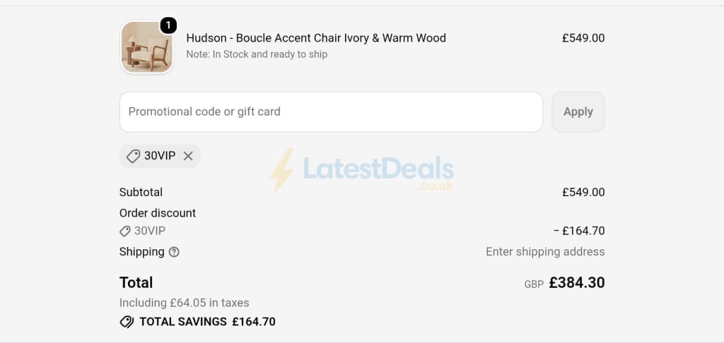 Screenshot of the William Wood Mirrors discount code working
