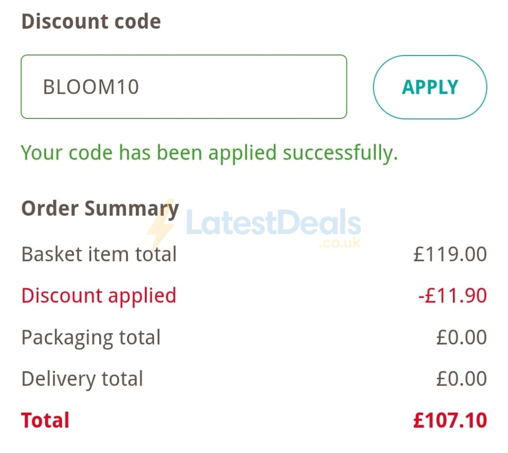 Screenshot of the Buyagift discount code working