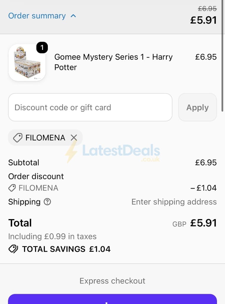 Screenshot of the British Souvenirs discount code working
