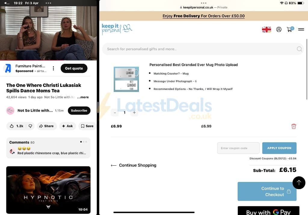 Screenshot of the Keep It Personal discount code working