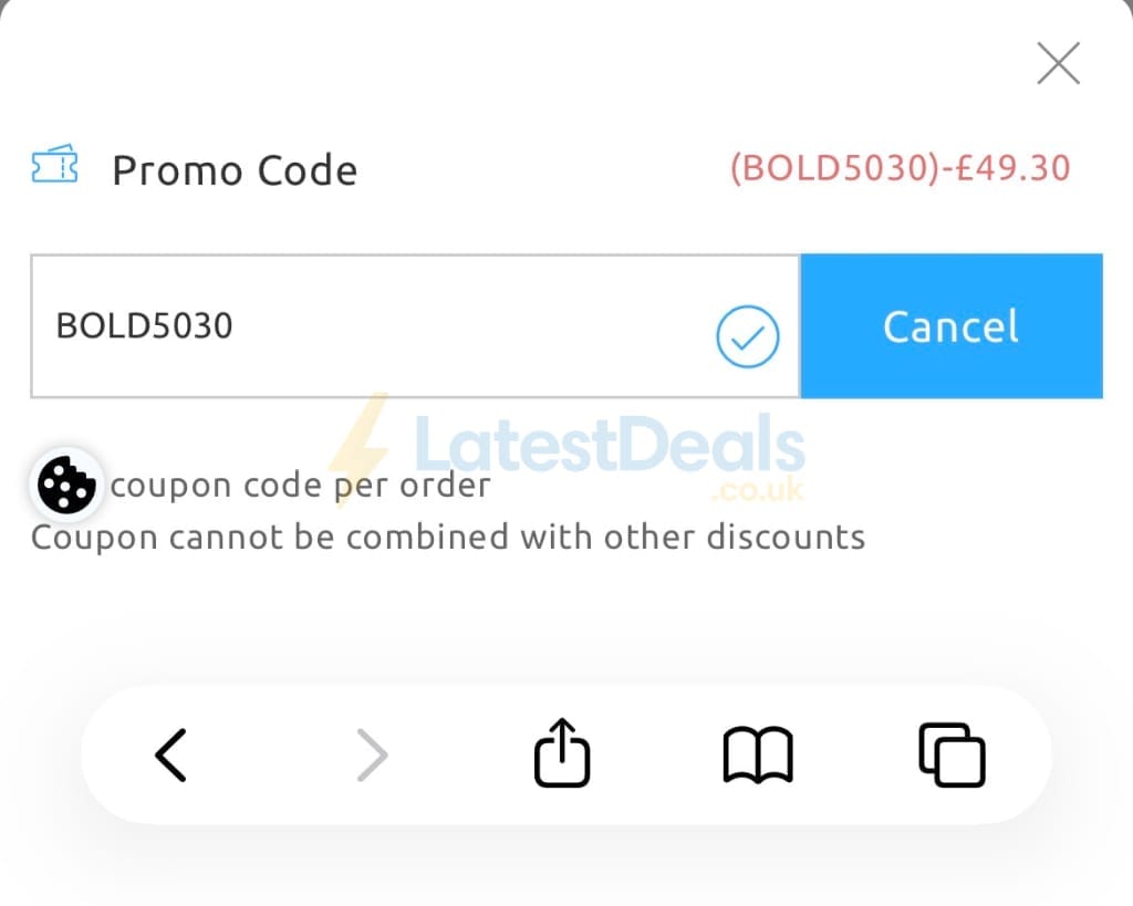 Screenshot of the Firmoo discount code working