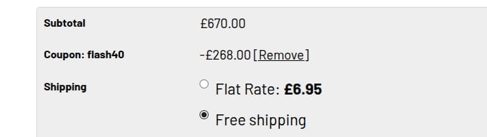 Screenshot of the Flint & Flame discount code working