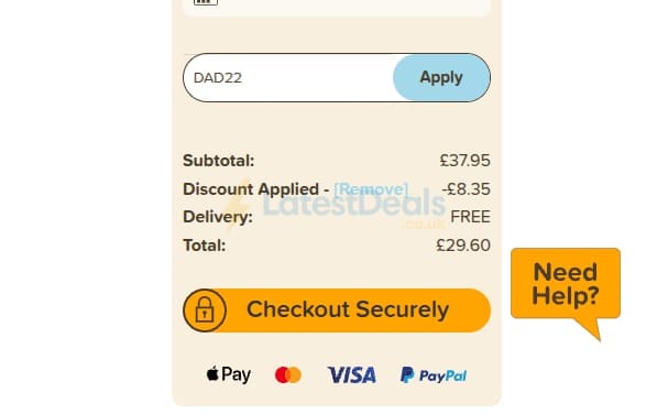 Screenshot of the The Cornish Hamper Store discount code working