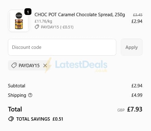 Screenshot of the Sweet Freedom discount code working