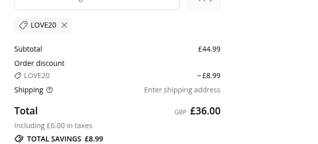 Screenshot of the House of Spells discount code working