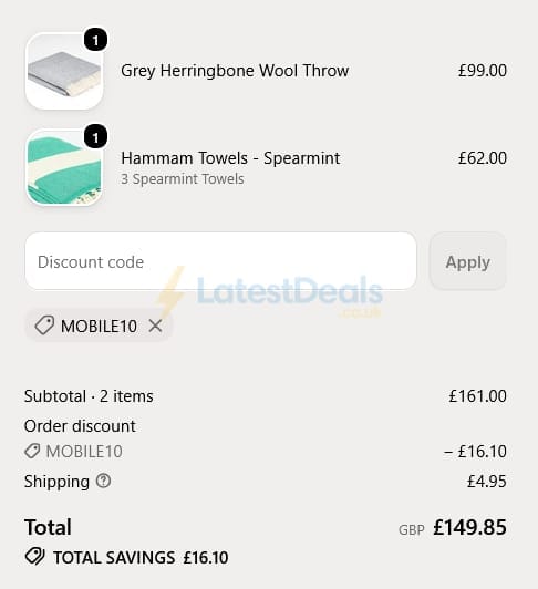 Screenshot of the Tolly McRae discount code working