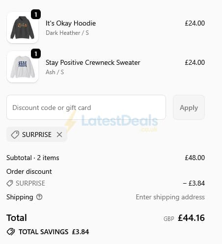 Screenshot of the Fanjoy discount code working