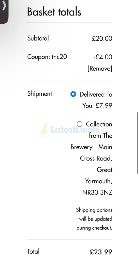Screenshot of the Lacons discount code working