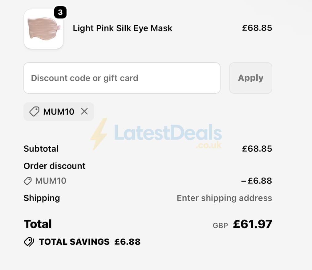 Screenshot of the Silk Pillowcase discount code working