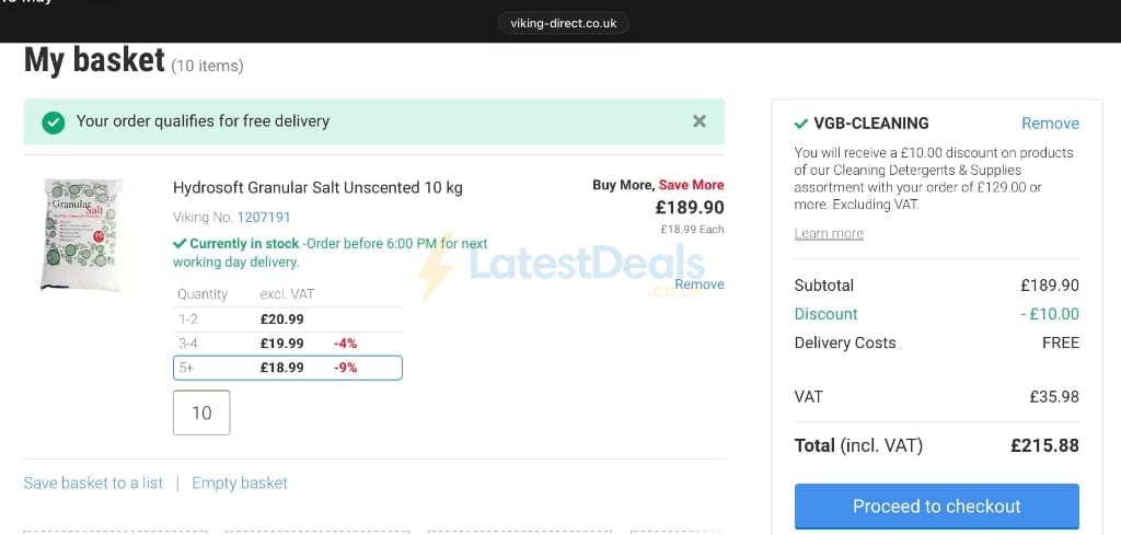 Screenshot of the Viking Direct discount code working