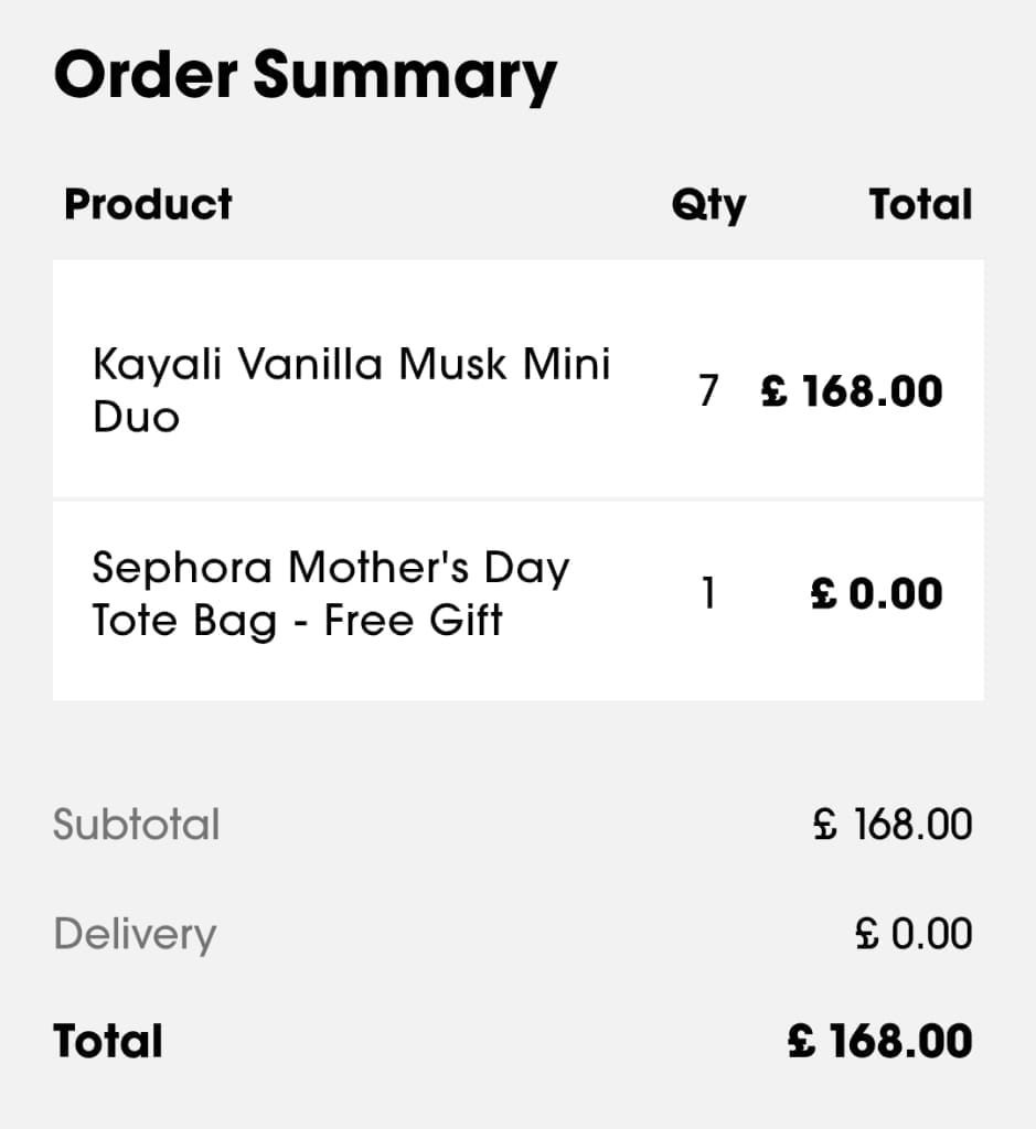 Screenshot of the Sephora discount code working