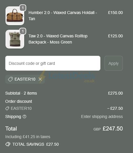 Screenshot of the KOVERED discount code working