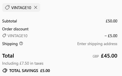 Screenshot of the Rokit Vintage discount code working