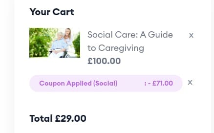 Screenshot of the Of Course discount code working