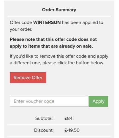 Screenshot of the Kettlewell discount code working