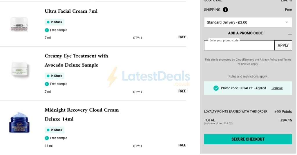 Screenshot of the Kiehl's discount code working