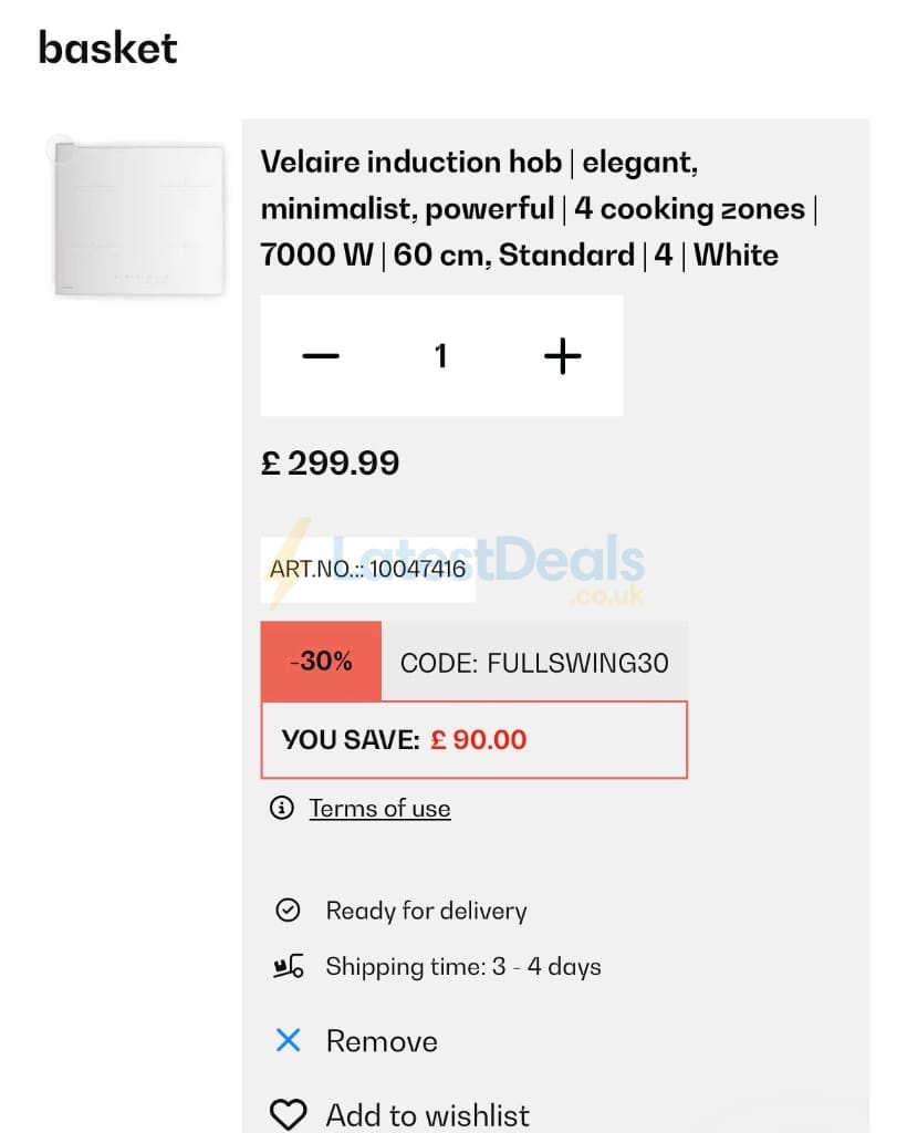 Screenshot of the Klarstein discount code working