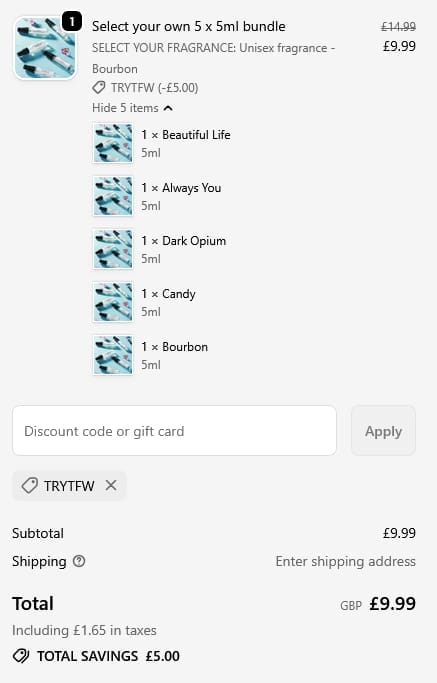Screenshot of the The Fragrance World discount code working