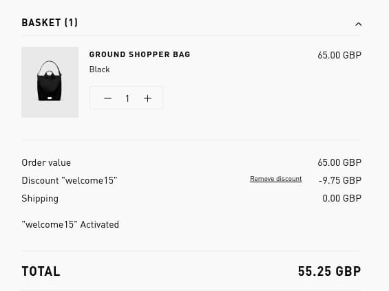 Screenshot of the Sandqvist discount code working