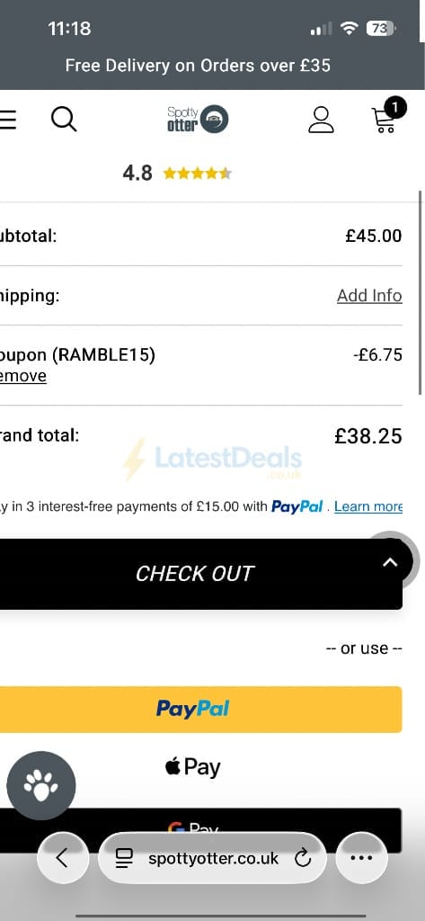 Screenshot of the Spotty Otter discount code working